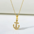 Vintage golden anchor pendant necklace with white cubic zirconia for women - Titanium Steel/Zircon / Gold Full Zircon Anchor-N0132G