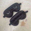 Black silk sleep mask set with eyelash embroidery and elastic headband for travel - Black Eyelash Single Eye Mask