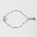 Silver stainless steel box chain bracelet with sandblasted D letter square charm - Silver D