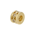 18K gold-plated brass cylinder bead with镂空diamond grid and clear crystal accents - Gold Hollow Rhombus Geometric (4*6MM)