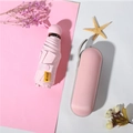 Pink ultra-light mini capsule umbrella with matching hardshell case and UPF50+ label - Midsummer Pink