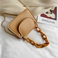 Mini brown jelly crossbody bag with yellow acrylic chain and sleek metal strap - Khaki
