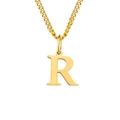Collar de acero inoxidable en oro pulido con colgante clásico de la letra R - Letra R (Dorado)