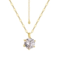 Élégant collier en argent S925 doré avec un pendentif diamant solitaire étincelant à 6 griffes - Argent 925 / Doré