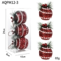 Three-piece red sequin Christmas ball set with pine needles and pine cones in a PVC gift box - Style F / 3PCS Set