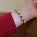 Bracciale portafortuna in corda rossa con cinque perline dorate a forma di drago - Stile Drago dello Zodiaco (2# Bracciale-Rosso)