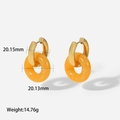 Golden titanium steel hoop earrings with orange round natural stone pendants - Natural Stone Orange