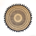 Sottopiatto rotondo in juta naturale con motivo mandala nero e nappe frangiate - Pom Pon Nero Stile 3