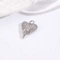 Detailed macro view of heart pendant featuring micro-set clear zircons in silver finish - Full Pave Zircon Heart Pendant / Silver
