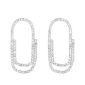 Elegant sparkling paperclip earrings with full pavé crystals in polished silver finish - Pave Rhinestone Paperclip Style / Bright Silver (DZ-284)