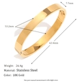 Brazalete ovalado de acero inoxidable bañado en oro de 18K con acabado pulido espejo - Brazalete Liso Minimalista de 8 mm de Ancho - Dorado