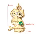 Golden owl pendant with white and green enamel, 2.4cm height, weighing 1.9g - BXGPJ071-Enamel Owl Pendant