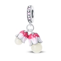 Macro detail of 925 silver lily of the valley charm with pink enamel and glowing beads - Pink Lily of the Valley Pendant Style (PAC1184)