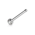 Silver G23 titanium nose stud with round clear zircon stone and straight ball end design - 0.8*7*2mm / Straight Titanium Color