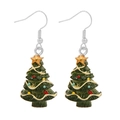 Festive Christmas tree hook earrings in dark green alloy with golden star and colorful dots - Christmas Tree with Colorful Stones