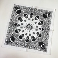 White cotton bandana with black skull and paisley print in flat lay top view - 55cm*55cm / White (PM74003-3)