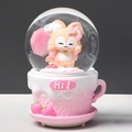 Pink LinaBell music box crystal ball with strawberry cup base and colorful lights - 2440 Pink Base / Medium 80# LED Light+Music