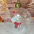 Inflatable Christmas ball with snowman inside and artificial snow on wooden floor - Transparent Snowman without Light