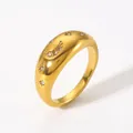 Gold wide band ring with engraved moon star pattern and sparkling zircons - US 6 / Gold Star Moon Wide Style (NB-R24120-G)