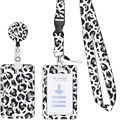 Retractable ID badge holder set with stylish leopard print lanyard and card sleeve - Classic Leopard