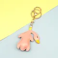 Portachiavi a forma di anatra in pelle PU rosa con anello in metallo dorato e moschettone - Rosa