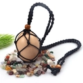 Handmade black woven crystal holder necklace with brown wooden bead adjustment - Black Super Large Net Necklace 1PC (9CM)