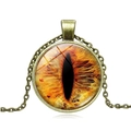 Vintage necklace with brass frame and realistic orange-yellow cat eye stone pendant - Bronze Base - Orange Yellow Cat Eye