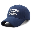 Dark blue baseball cap featuring white Keep Your Faith 3D embroidery and curved brim - Adjustable / Navy Blue