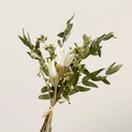Dried sola flower bouquet with white blooms and green berries tied with raffia - Magnolia