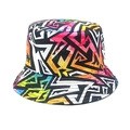 Retro 80s 90s style bucket hat with colorful geometric graffiti pattern on white background - M (56-58cm) / Multi-color Geometric Graffiti Style (7#)