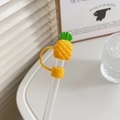 Pineapple shaped silicone straw cover cap in yellow and green for Stanley tumblers - Pineapple / 10mm