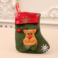 Green felt Christmas stocking with reindeer appliqué and red cuff for gift packaging - Snowflake Small Stocking-Reindeer