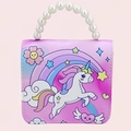 Pink and purple gradient unicorn crossbody bag with pearl handle for kids and toddlers - Unicorn 5-Pink Purple Gradient