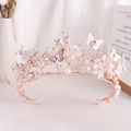 Golden Baroque bridal crown with crystals, butterfly details and pearls for wedding - Rose Gold AB Zircon