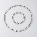 Set collana e bracciale a catena cubana in acciaio inossidabile argento - Catena a Maglie (Acciaio 9mm) / Bracciale 21.5cm (8.5inch)