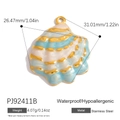 Golden shell necklace with light blue and pearl white enamel in stainless steel finish - Blue and White Shell Pendant (PJ92411B)