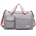 Light gray fitness bag with pink straps, dry wet separation and shoe compartment - Grey and Pink