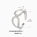 Anillo ajustable de acero inoxidable plateado con diseño de gota de agua doble trenzada - Anillo Abierto De Doble Capa Retorcido Con Gota De Agua / Color Acero