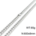 Polished silver stainless steel Cuban link chain necklace, 8mm width and 600mm length - 8mm / Steel