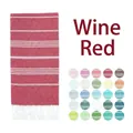Wine red Turkish beach towel with white stripes and tassels with 25 color variations - Burgundy