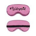 Pink silk bridesmaid sleep mask with black #Bridesmaid text and adjustable strap - Black Font Bridesmaid / Rose Red