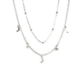 Dubbellaagse zilveren titanium stalen ketting met maan- en sterhangers - Dubbele Laag Ster Maan Stijl / Zilver (C109)