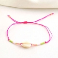 Bracciale intrecciato rosa bohémien regolabile con conchiglia naturale e perle - Tipo A-Conchiglia Rosa