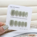 Kit d'ongles press-on vert gris oeil de chat élégant sur carte de taille et velours - S / Texture Œil de Chat (FM130)