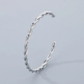 Silver twisted rope stainless steel open cuff bracelet with spiral texture on grey background - Style A Twisted Rope Texture (KB184741-KFC) / Silver