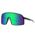 Matte black TR90 sports sunglasses with vibrant green-to-purple gradient polarized lenses - Black Frame Blue Green Lens