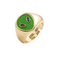 Anillo alienígena dorado ajustable con cabeza de esmalte verde y ojos azules - Abierto Ajustable / Verde