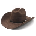 Classic dark brown faux suede western cowboy hat with black leather band and metal buckle - M (56-57cm) / Brown