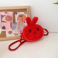 Cute red plush rabbit shoulder bag for girls with soft fuzzy fabric and woven strap - Rabbit / Red Rabbit