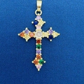 Elegant gold cross pendant with colorful gemstones for DIY jewelry crafting designs - Gorgeous Multicolor Gem Gold Cross (769)